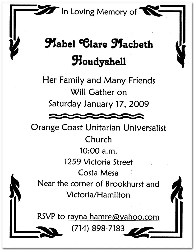 Memorial Service for Mabel Houdyshell