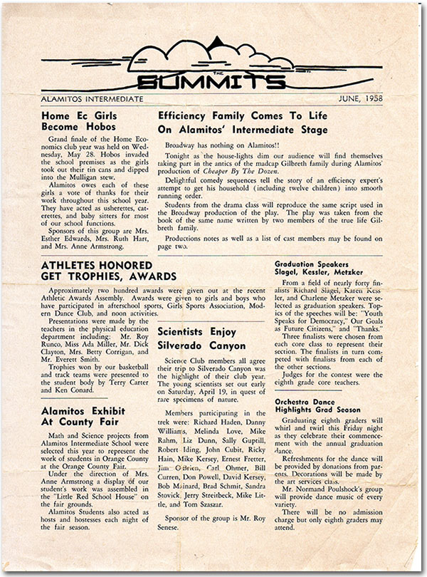 Alamitos Intermediate Newspaper - Summit page 1